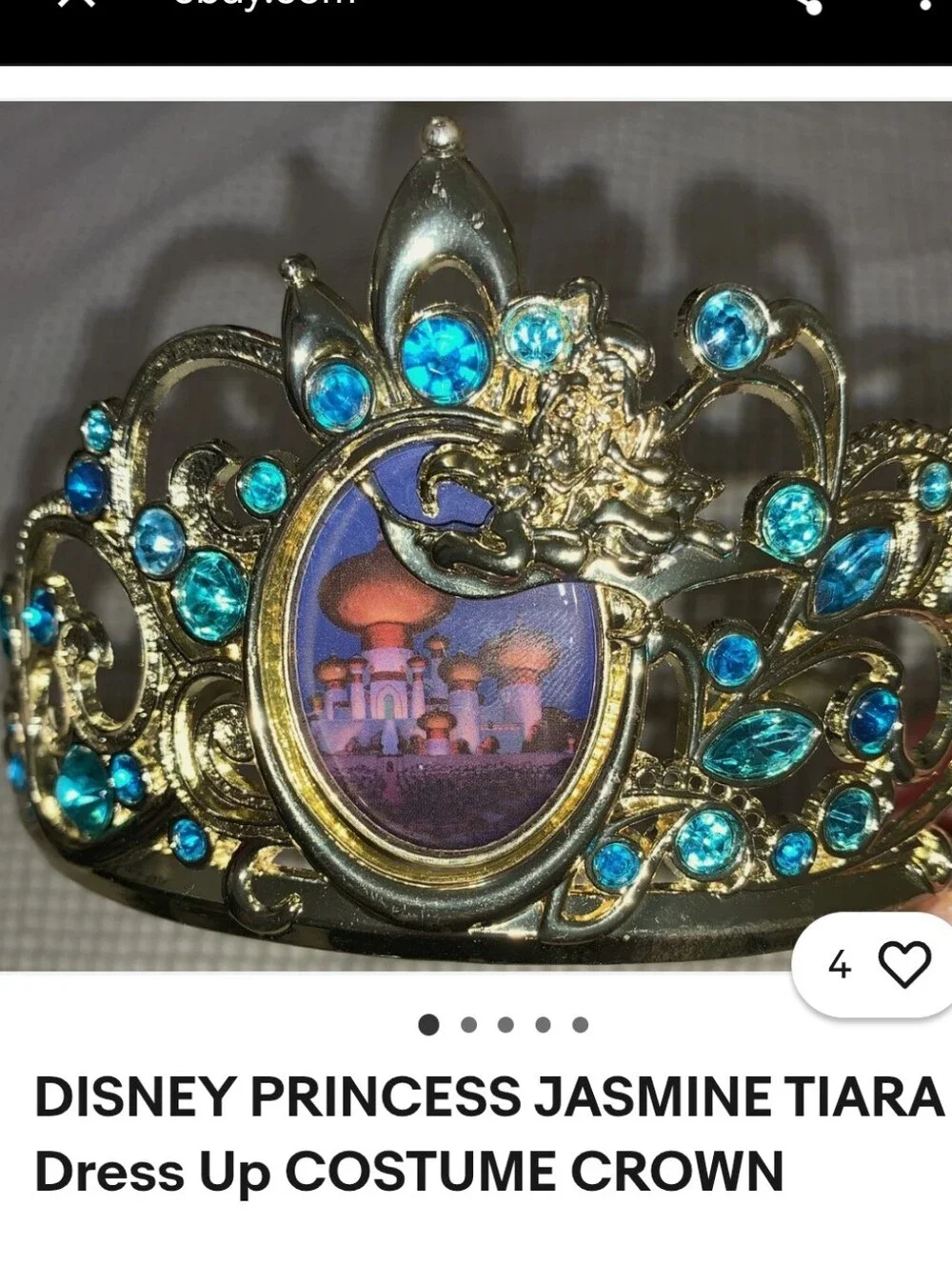 Disney Jasmine Gold-Tone Tiara with Blue Gems NWOT